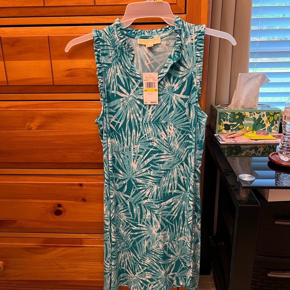 Michael Kors Blue Tropical Print Dress